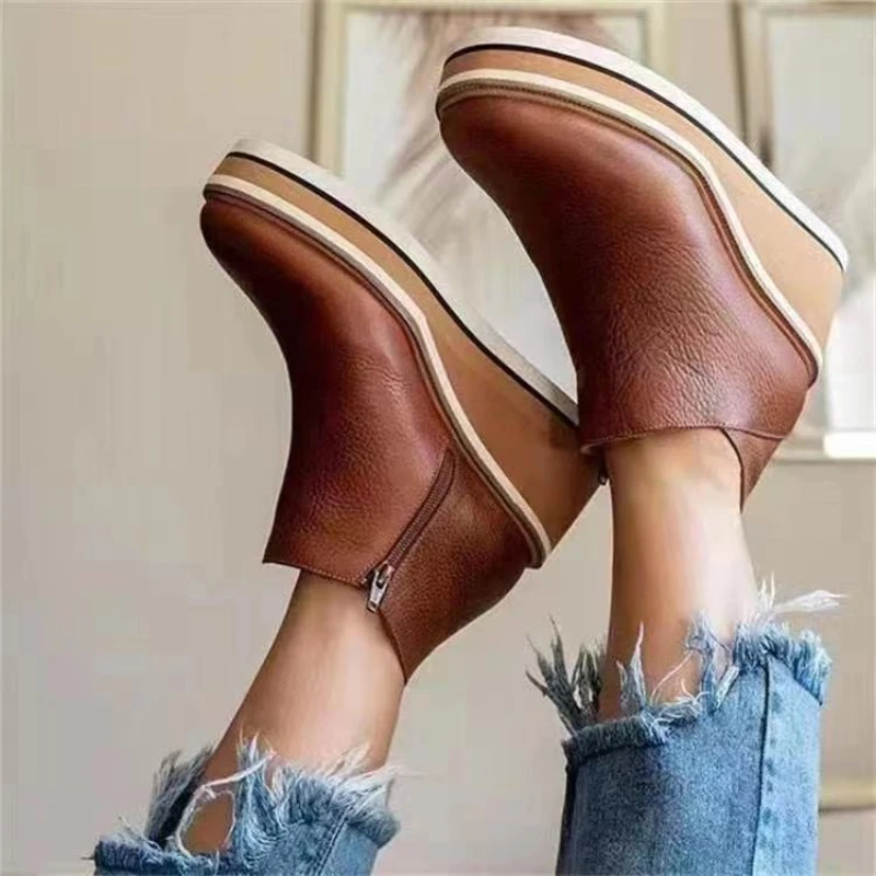 Обувь для женщин 2023, Высококачественные модные ковбойские женские ботинки, короткие сапоги на платформе и каблуке, женская обувь с круглым носком, женская обувь