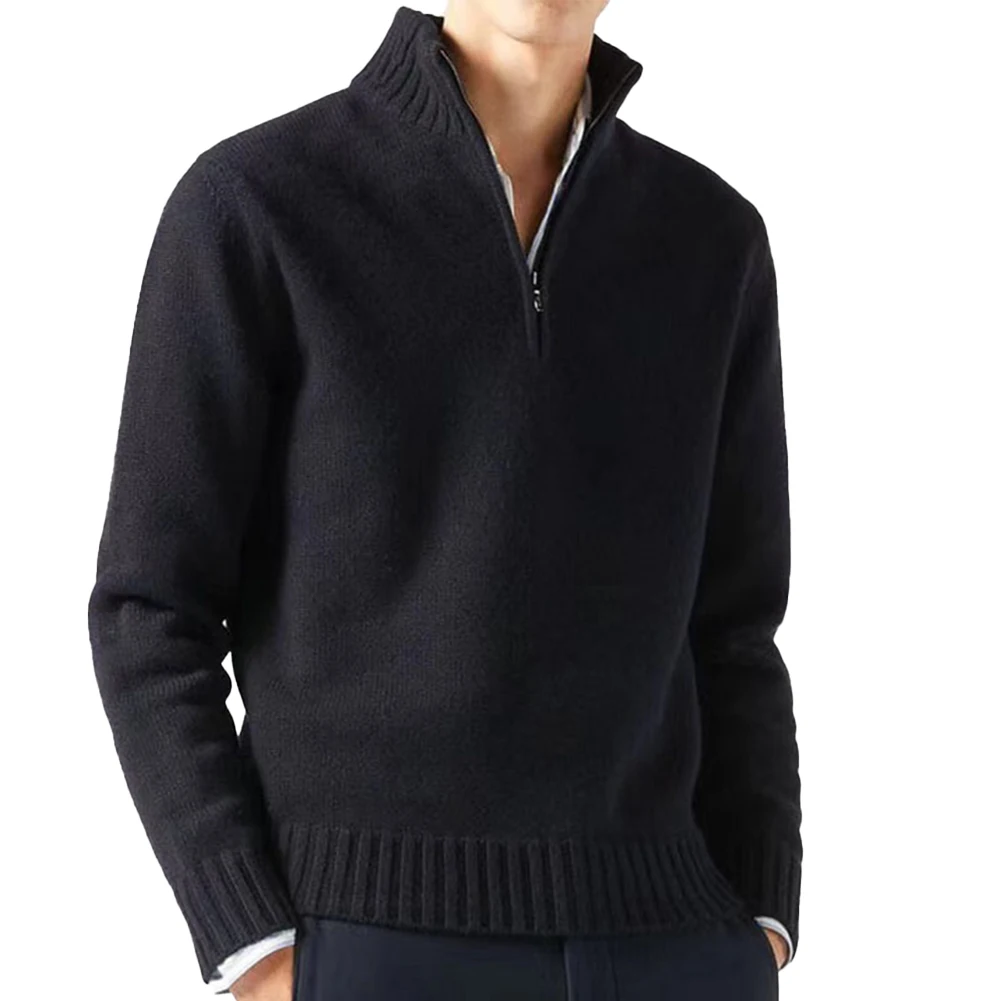 Модный мужской свитер на молнии, пуловеры, трикотажные топы с имитацией шеи, теплые плотные вязаные свитера, мужская одежда