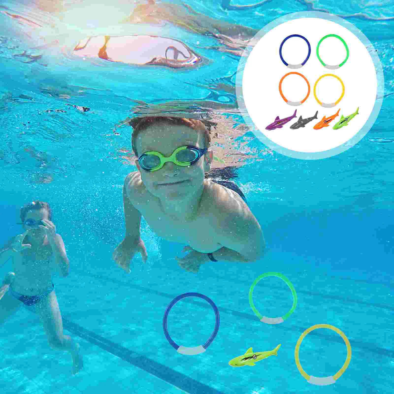 8 Шт. Игрушки для дайвинга в бассейне, подводные игрушки для бассейна, кольца для дайвинга, Тренировочные игрушки с акулами