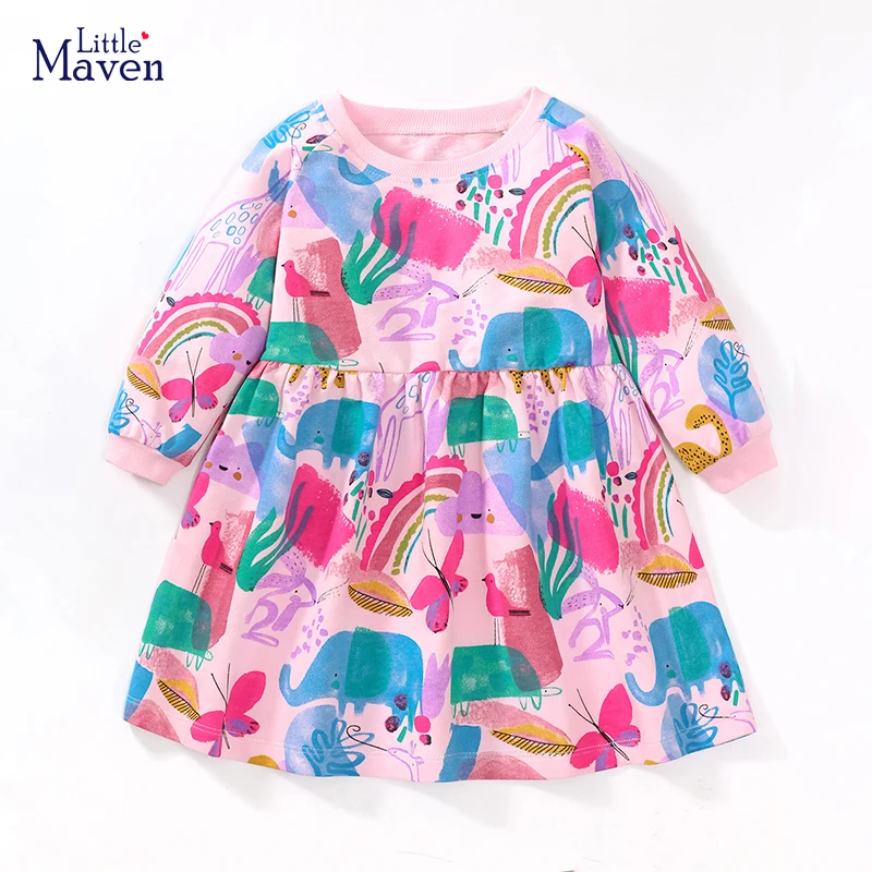 Little maven/ одежда для маленьких девочек, детская одежда, хлопковое платье с радужной бабочкой из мультфильма, весна-осень, для детей-подростков