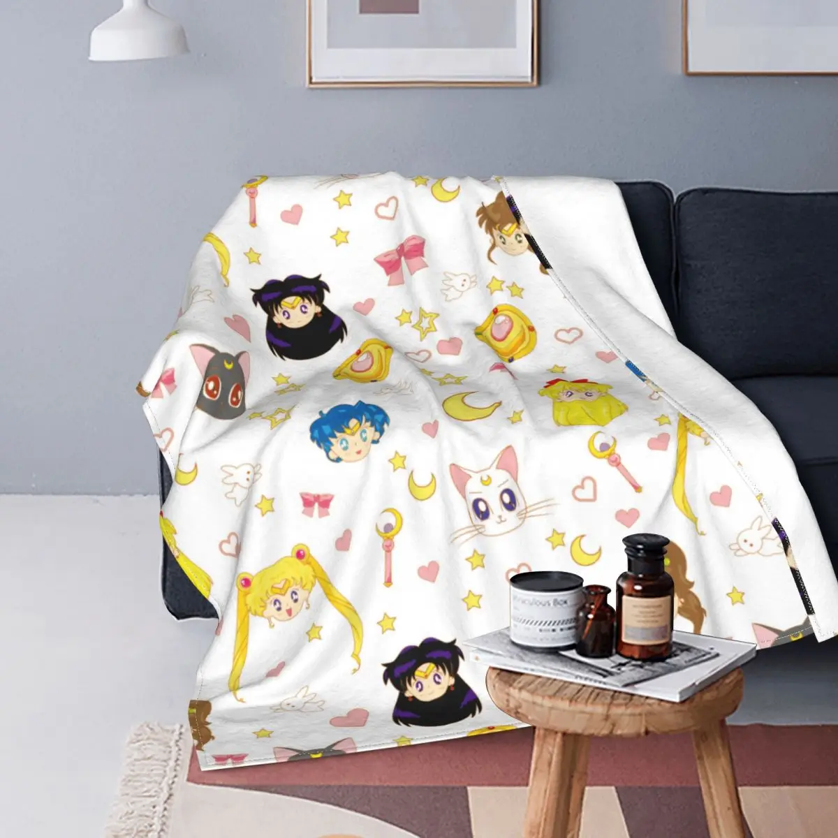 Одеяла Moon Girl Cats Stars Bunny Rabbit с флисовым принтом, портативное теплое одеяло для дома и путешествий, плюшевое тонкое одеяло