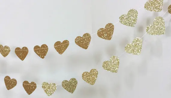 Золотая гирлянда в виде сердца - Золотые Свадебные украшения - Золотая Блестящая Гирлянда - Золотой Свадебный душ