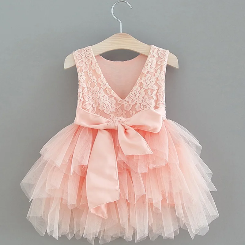 Детское платье для девочек, милое платье с бантом для девочек, Тюлевое платье, Розовое платье принцессы без рукавов с цветочным узором, Летняя повседневная одежда, Детская одежда