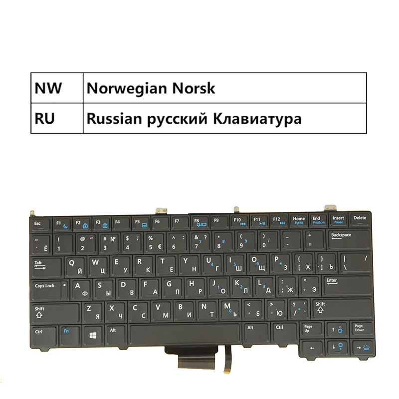 Клавиатура для Dell Latitude E7240 E7440, 0WGPHY 06VDMV NSK-LDABC PK130VM1B17 PK130VM1B06 С подсветкой, без указателя Норвежский Русский