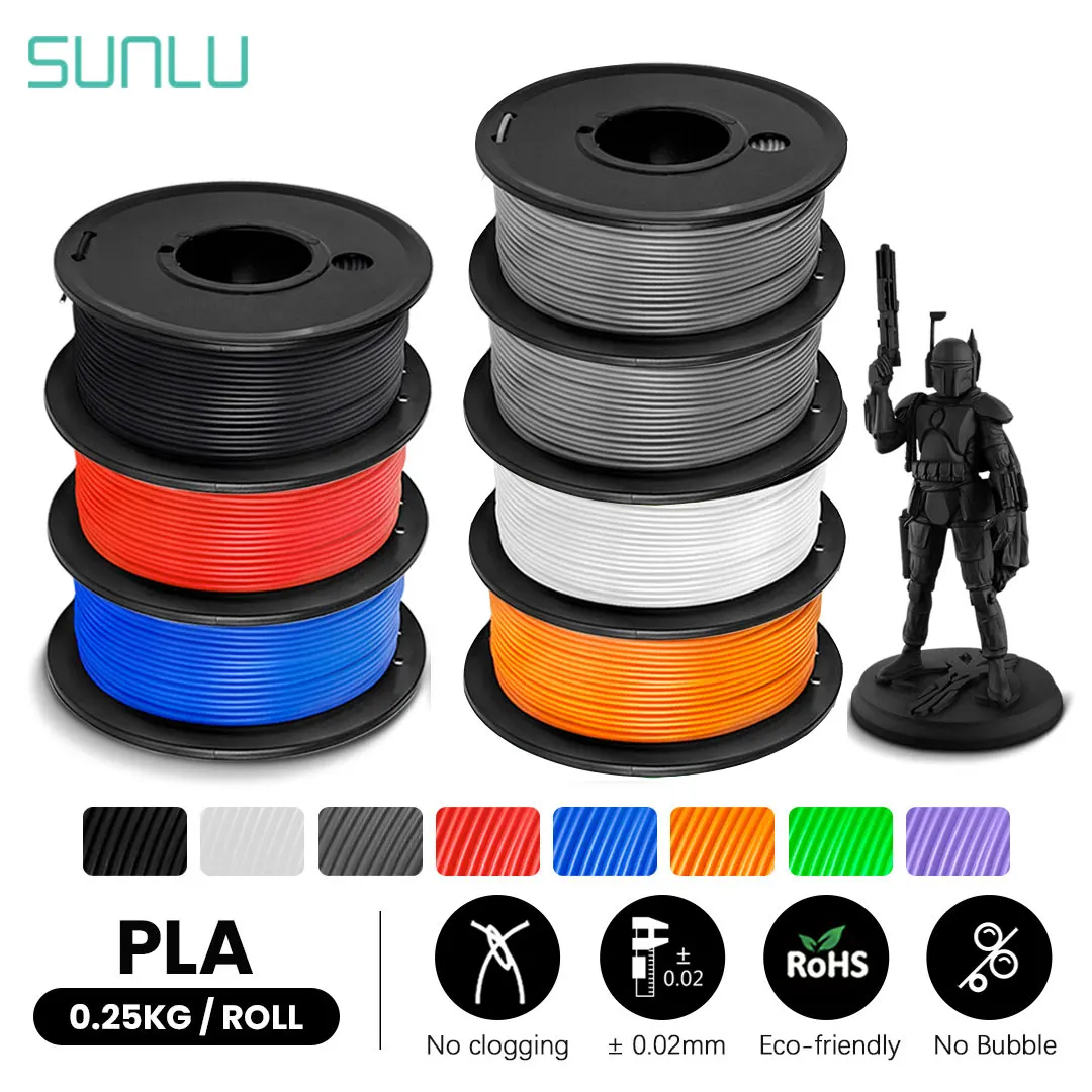 Нить для 3D-печати SUNLU PLA 7 рулонов 1,75 мм 0,25 кг/рулон с катушкой Подходит для заправки полноцветных 3D-принтеров