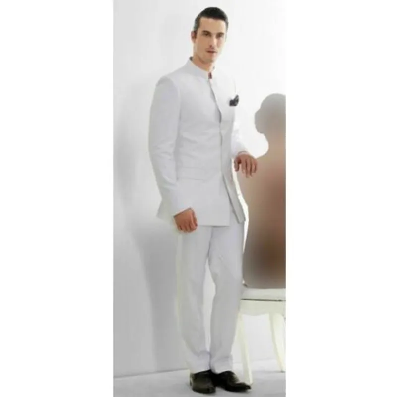 Новейший Дизайн мужского Традиционного Белого Костюма с воротником-стойкой Terno Masculino Party Wear, Классический Индийский Свадебный Блейзер, Пальто, Брюки