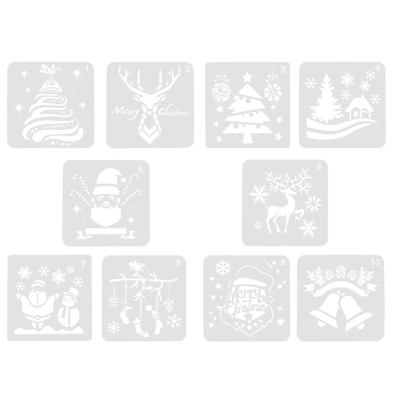 10шт рождественских шаблонов для рисования квадратной формы, принадлежности для рисования на Рождество (смешанный стиль)