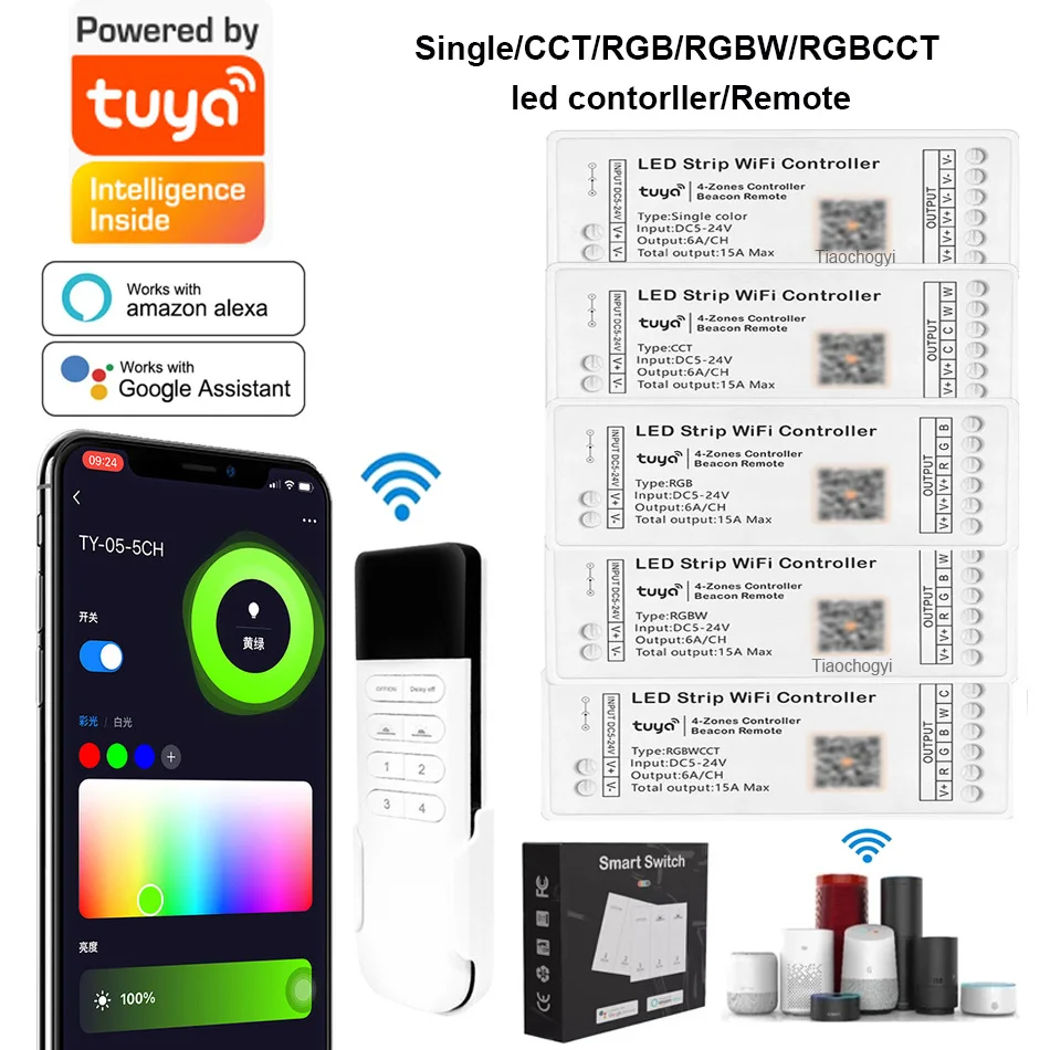 Tuya WiFi умный беспроводной светодиодный контроллер 4 зоны 2,4 G управления RGB RGBW RGBCCT Диммер маяк пульт дистанционного управления 5-24 В Для светодиодной ленты