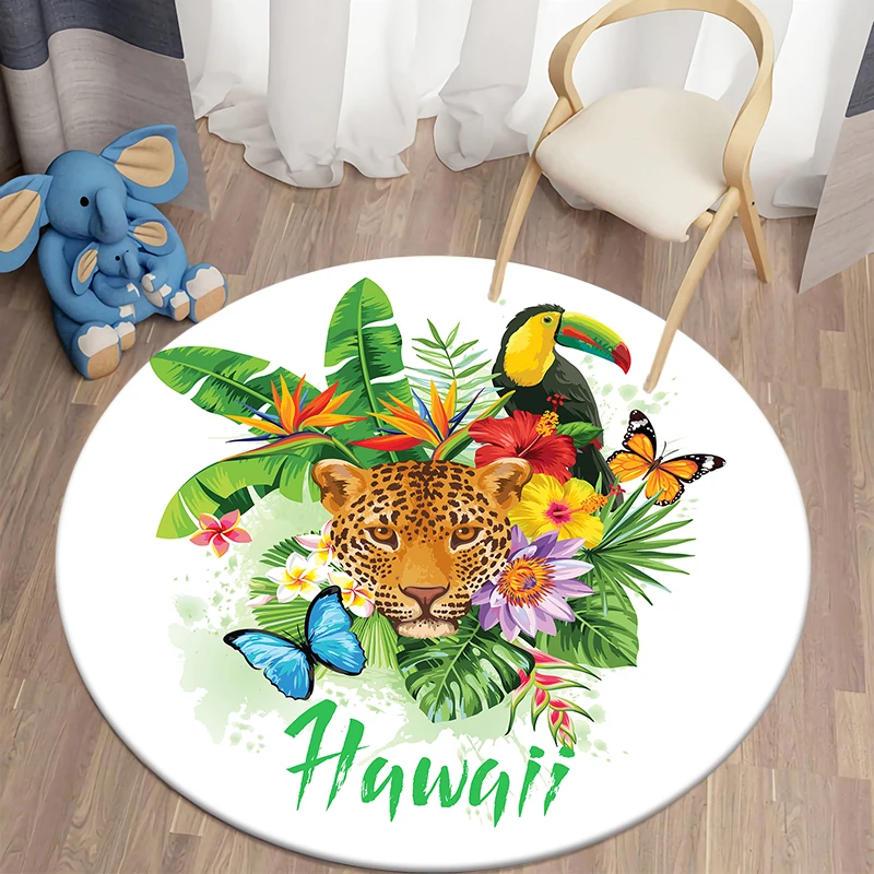 Круглый ковер с рисунком животных в джунглях, противоскользящий ковер для гостиной, декоративные коврики для семейной спальни, Мягкие коврики для детской
