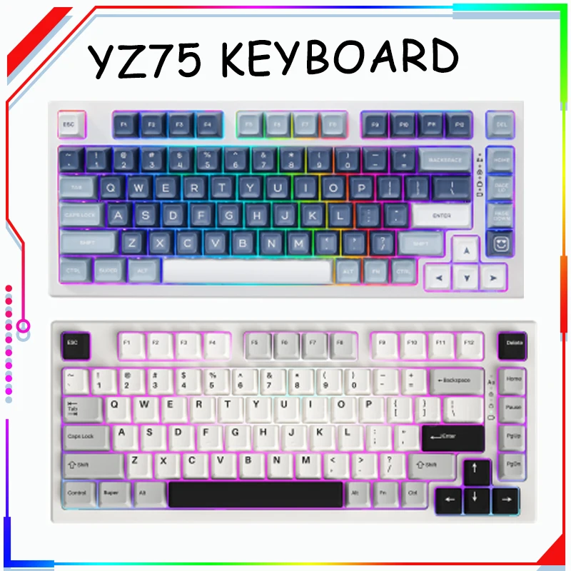Оригинальная клавиатура Yz75, 75% Беспроводная Игровая Механическая клавиатура с возможностью горячей замены, Rgb Подсветка Bt5.0/2.4g/usb-c, Для Linux/win/mac