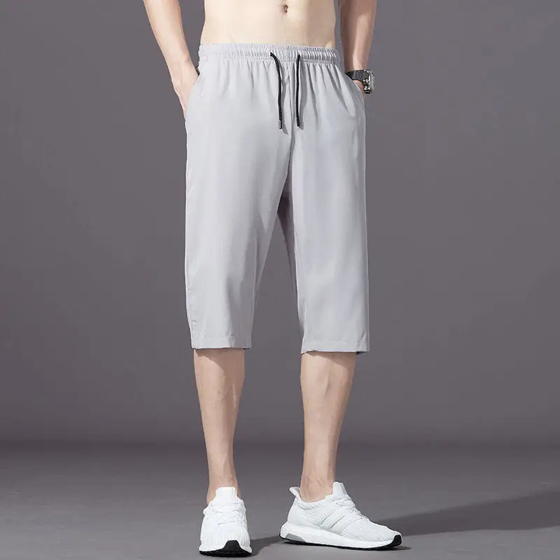 Мужские шорты Бриджи Летние короткие брюки Шорты с эластичной резинкой на талии длиной 3/4, Быстросохнущие пляжные черные мужские длинные шорты, мужская одежда