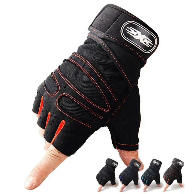 Мужские перчатки для занятий тяжелой атлетикой, бодибилдингом, фитнесом, перчатки без пальцев, велосипедные перчатки на половину пальца, Нескользящая поддержка запястья