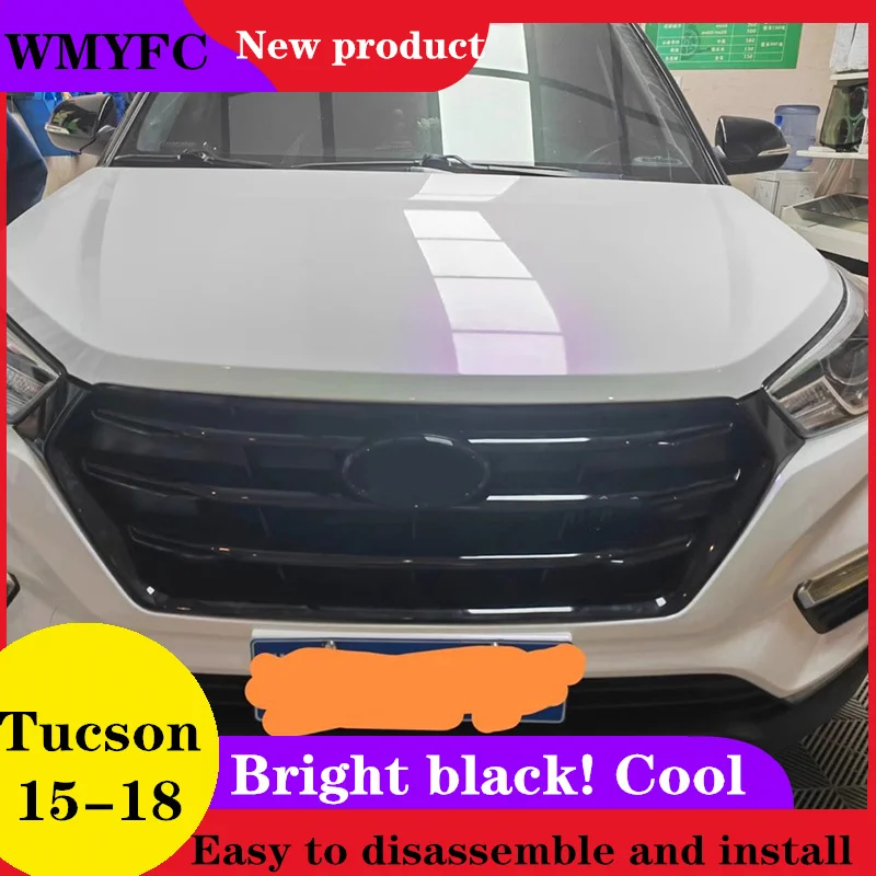 Черный! Передняя решетка ABS, Верхняя решетка радиатора, решетка капота, эмблема, Автомобильные запчасти для Hyundai Tucson 2015 2016 2017 2018