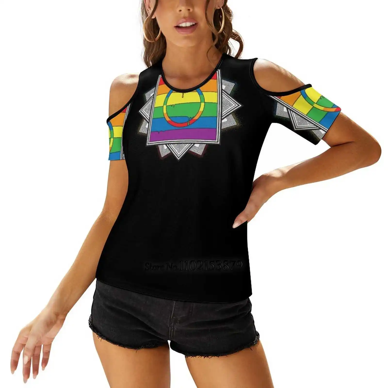 Женская одежда с геометрическим рисунком радуги, топы с V-образным вырезом, футболка на молнии, женская повседневная сексуальная футболка, гомосексуальное сообщество, Бисексуальная радуга