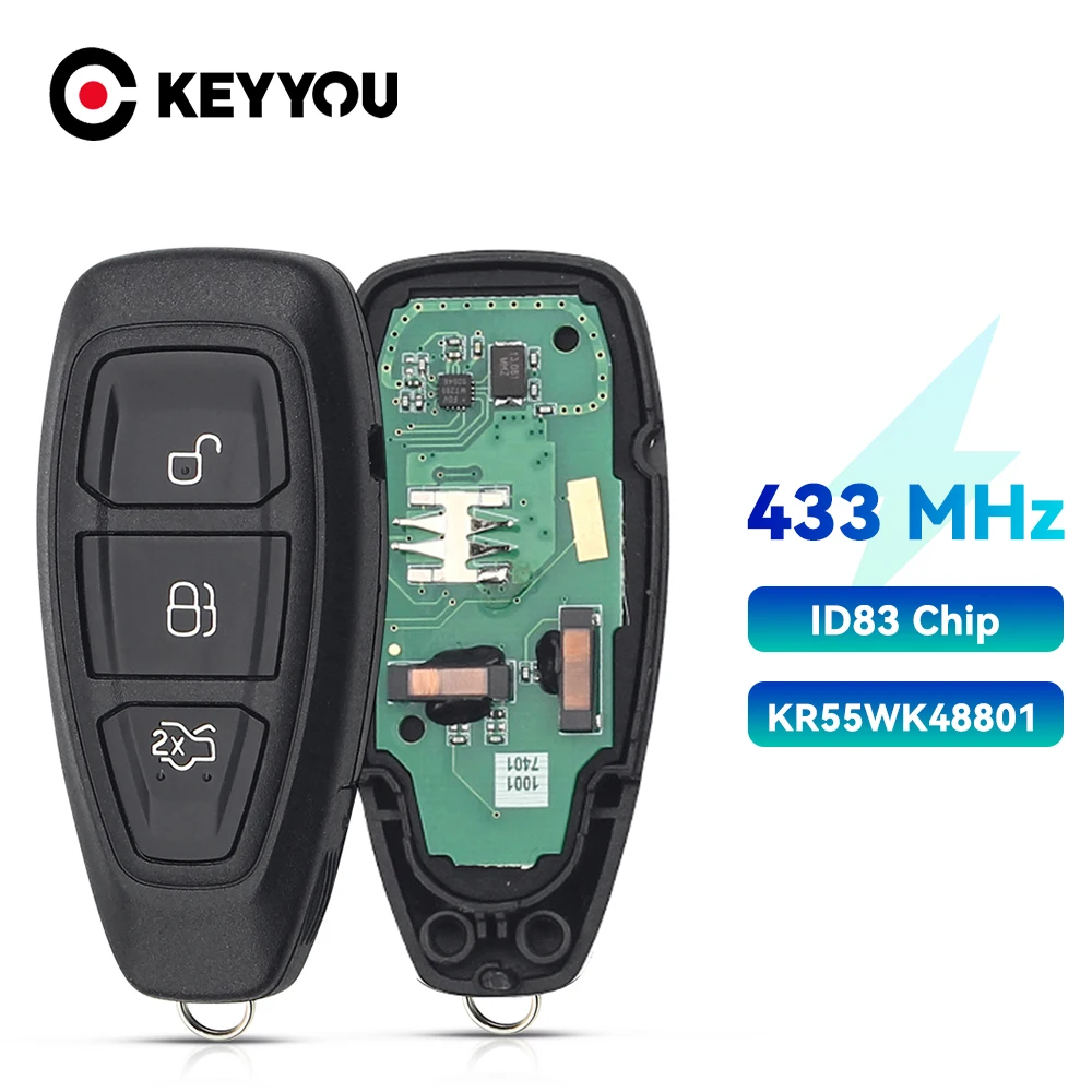 KEYYOU 5X Дистанционный Автомобильный Ключ Для Ford Focus C-Max Mondeo Kuga Fiesta B-Max 433/434 МГц 4D83 80Bit KR55WK48801 Без Ключа