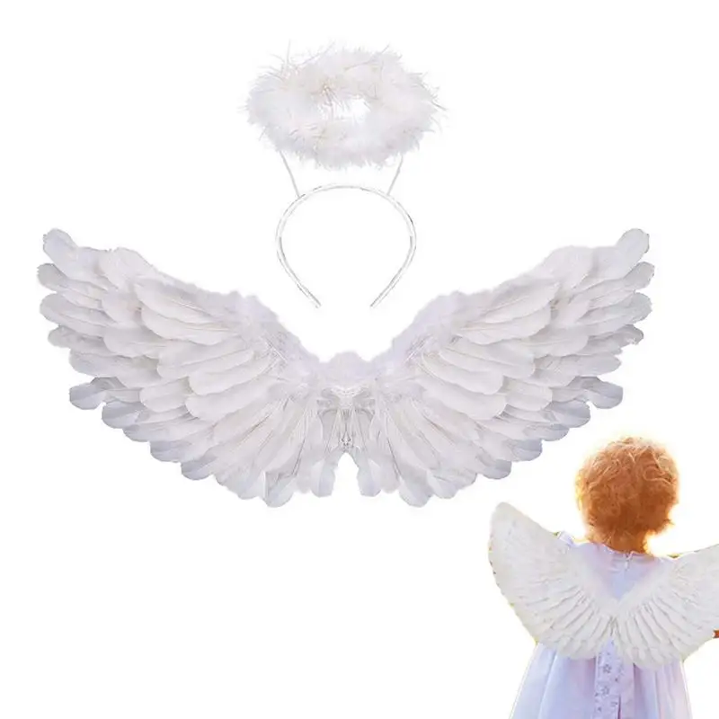 Halo Крылья Ангела из перьев, Складной костюм для косплея в канун Рождества, Легкие Детские Крылья Ангела для тематических вечеринок, Праздничная вечеринка