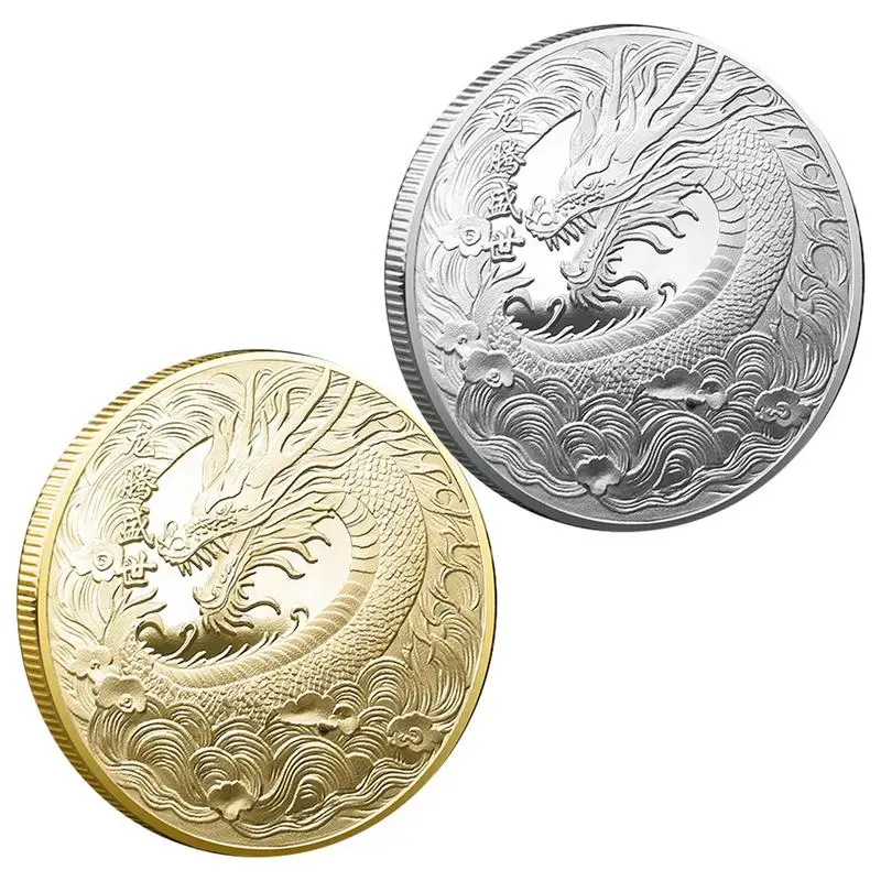 Китайская монета 2024 Года Дракона, Позолоченная, Посеребренная, Коллекционная Металлическая Сувенирная монета в традиционном китайском стиле с зодиакальным Драконом