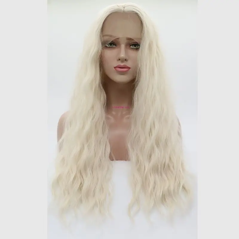 Белый Синтетический кружевной парик с длинными волнистыми волосами для косплея трансвестита Синтетические кружевные парики спереди