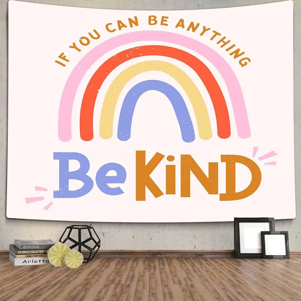 Ретро-радужный гобелен, вдохновляющий Мотивационный Be Kind, гобелен, висящий на стене в стиле бохо, радужный гобелен для игровой комнаты