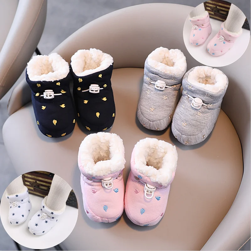 Милые детские осенне-зимние ботинки Для маленьких девочек и мальчиков, зимняя теплая обувь, однотонные модные пушистые шарики для малышей, первые ходунки, детская обувь 0-18 м