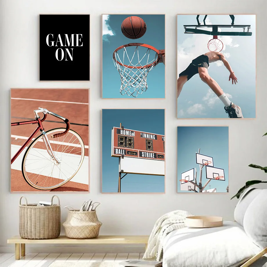 Плакат баскетбольной площадки для занятий спортом, плакат для фитнеса, настенное искусство, холст, Скандинавская фреска, Молодежная комната, Стадион, декоративная печать