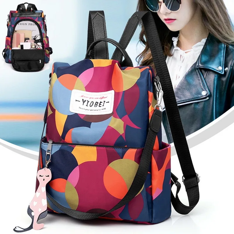 Женский рюкзак из водонепроницаемого нейлона, модный противоугонный женский рюкзак, школьная сумка с принтом, высококачественный рюкзак большой емкости