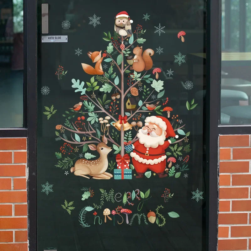 Мультяшная Рождественская Наклейка На окно Noel Glass Wall Decor Рождественская Елка Наклейка со статическим электричеством Santa Noel Bell Счастливого Рождества 2024