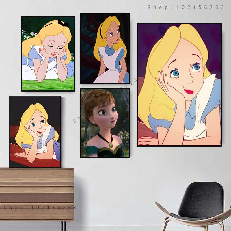 Принцесса Диснея Алиса, картина на холсте, принт с изображением милых девочек и плакаты, настенные рисунки для украшения детской комнаты, домашний декор