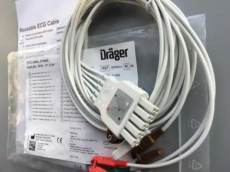 Оригинальный и новый двухконтактный ЭКГ-кабель Drager с 5 зажимами для отведений, модель: MP03414 5956458