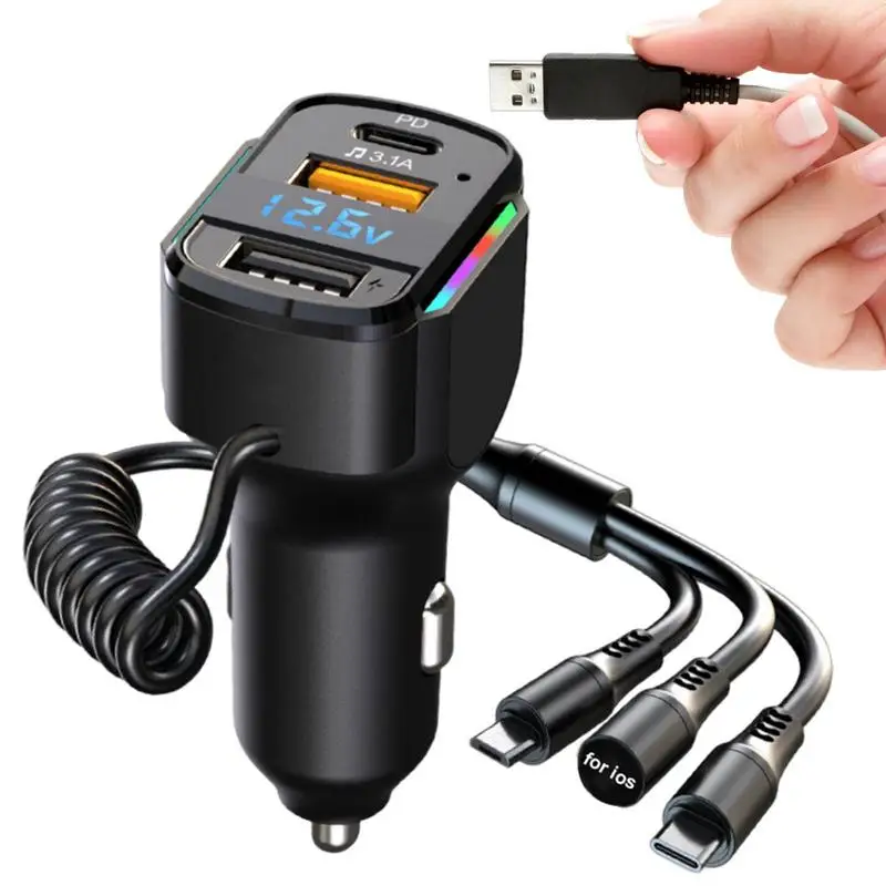 Адаптер автомобильного зарядного устройства USB Creative 3 В 1 Pd USB Адаптер для быстрой зарядки автомобильного зарядного устройства с откидной головкой для автомобиля, лодки, Автомобильных Аксессуаров