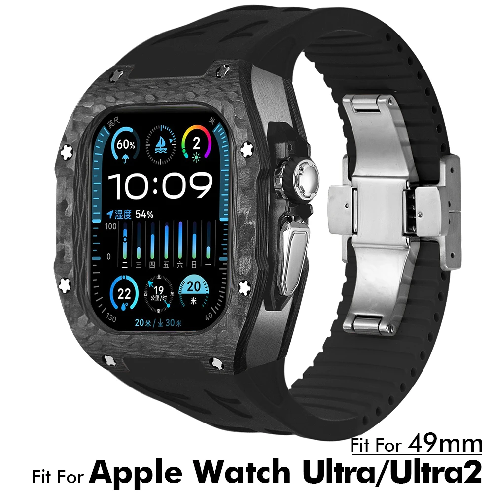 Для Apple Watch Ultra 49mm Modification Kit Чехол из углеродного волокна, роскошная модная защита iWatch Ultra 2 Mod Kit Чехол + ремешок