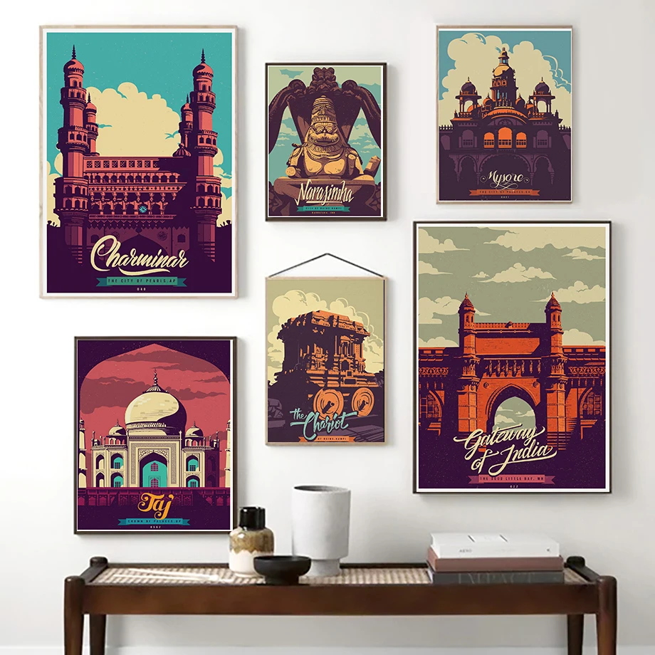 Старинные ворота Индии, здание Lotus Mahal, туристический плакат, картина на холсте, настенный арт, принт, картинки для домашнего декора гостиной