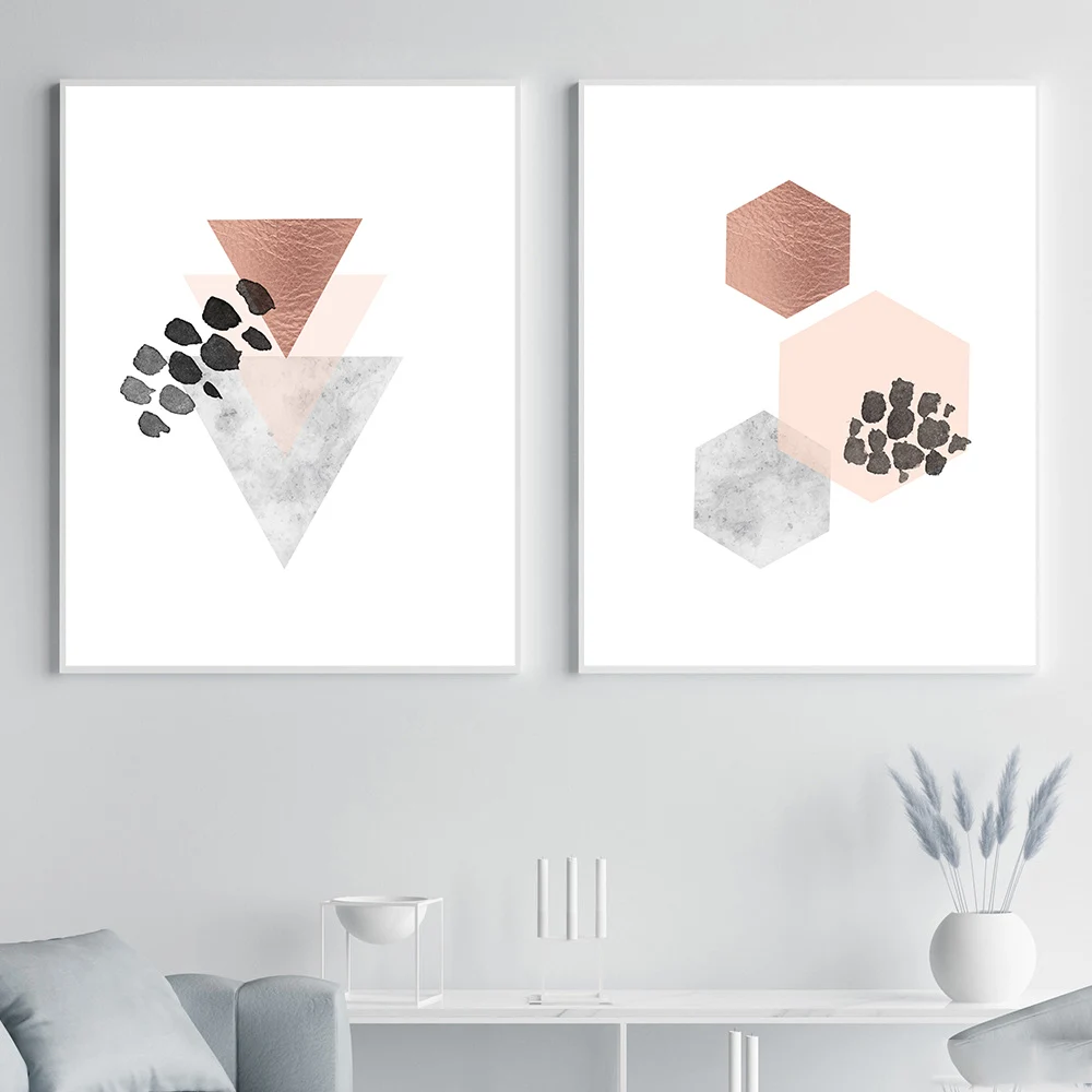 Скандинавские геометрические плакаты и принты, живопись на холсте в стиле меди, современные абстрактные настенные панно для домашнего декора в гостиной Без рамок