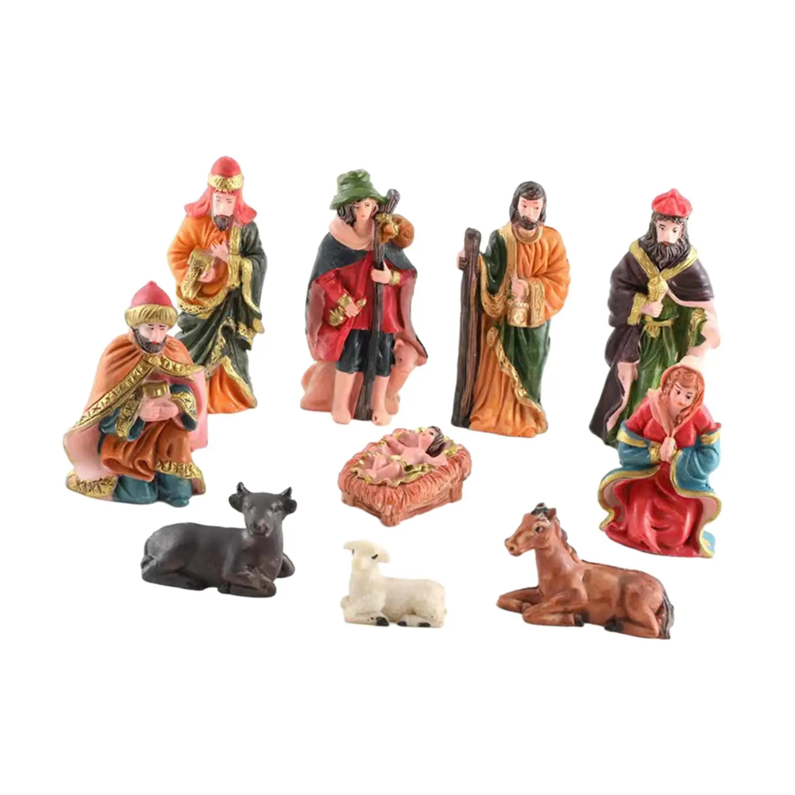 10 Рождественских фигурок Рождественский набор Религиозная Коллекционная скульптура Миниатюрная Статуэтка для офисного стола Фестивальные подарки для гостиной
