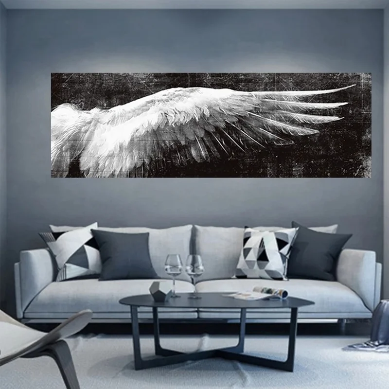 Большие крылья Ангела, винтажные плакаты с перьями, картина на холсте, черно-белое настенное искусство, настенные панно Cuadros Art для декора гостиной