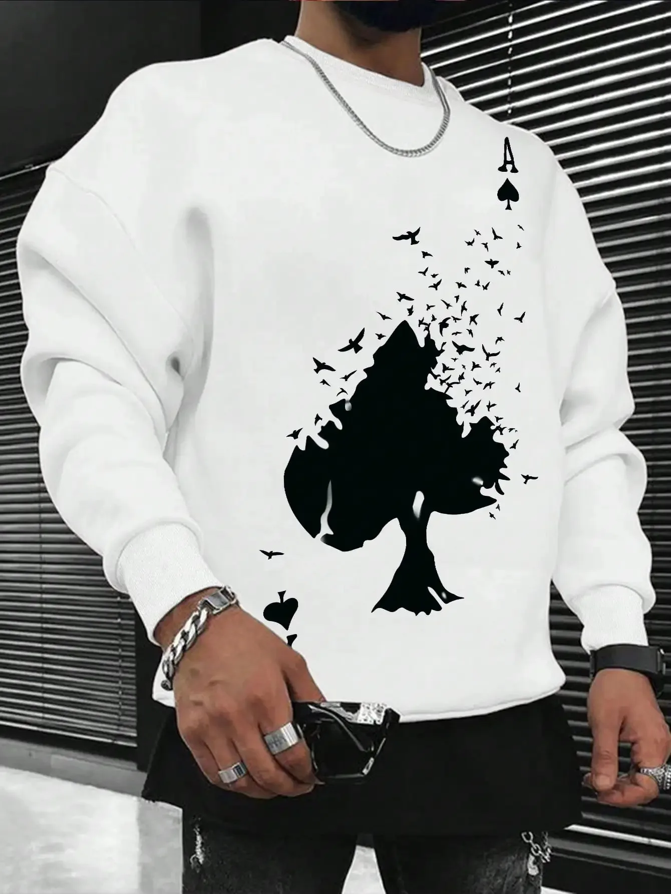 Мужская хлопчатобумажная толстовка Drifting spades с черным рисунком, удобный креативный джемпер в стиле хип-хоп, топ, мужская повседневная уличная одежда