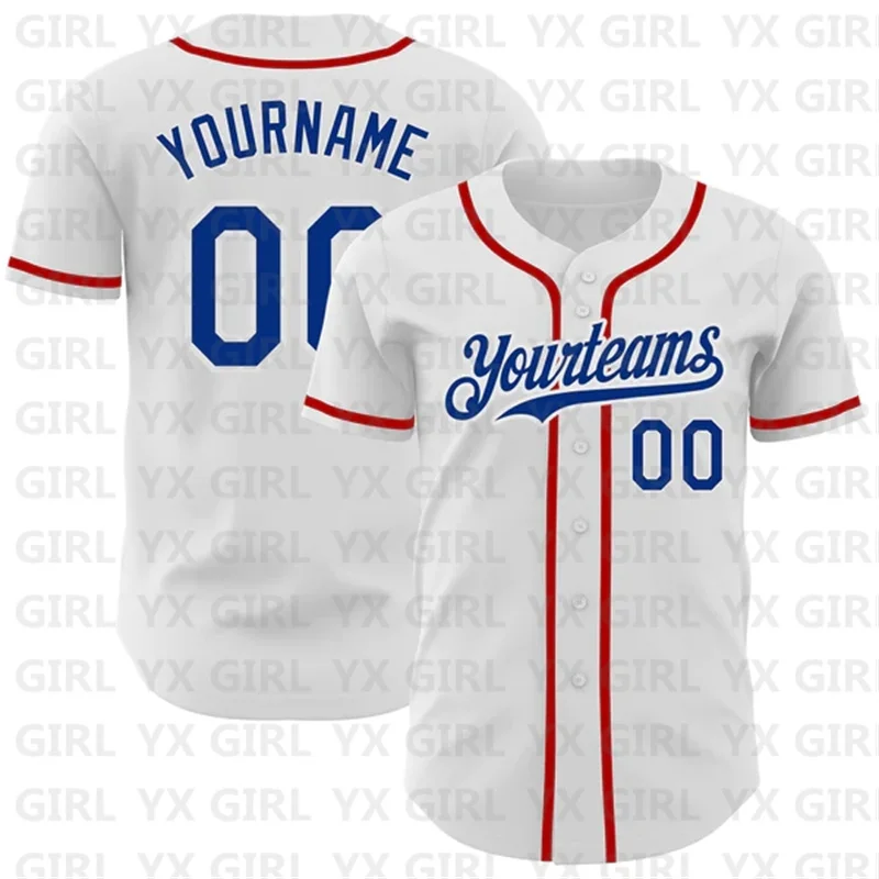 Изготовленная на заказ белая королевско-красная аутентичная бейсбольная майка с 3D принтом, мужская и женская рубашка, Повседневные рубашки, Спортивные топы Унисекс