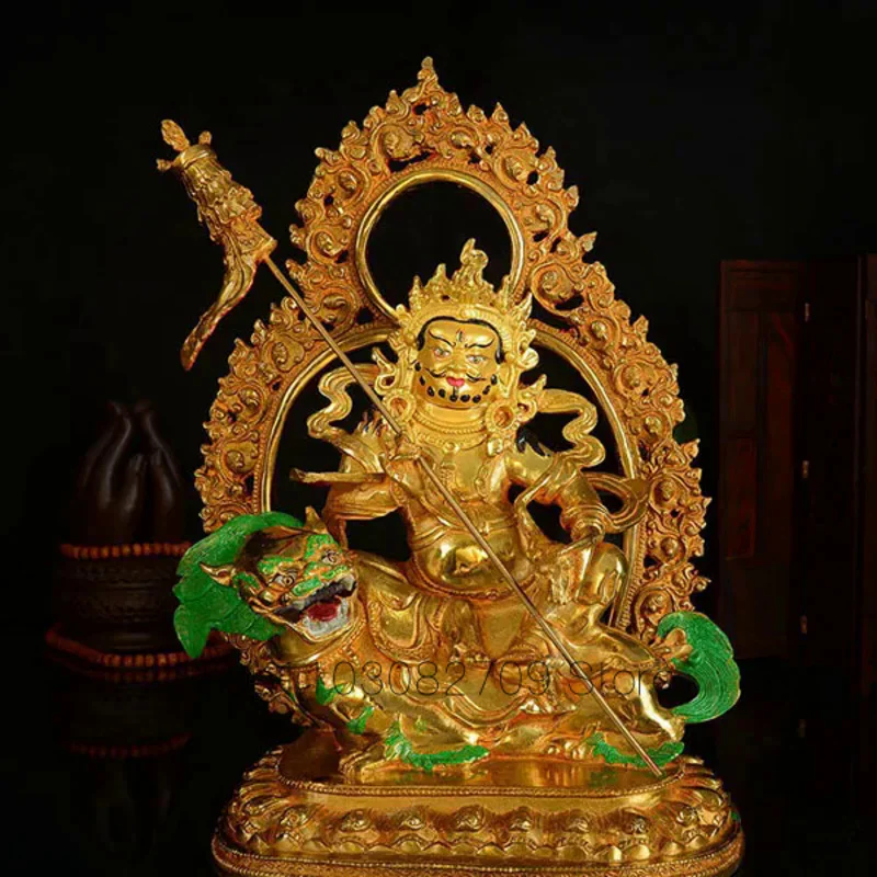 ХОРОШИЙ # 35 см Большой # ДОМАШНИЙ Эффективный Талисман # Буддизм позолота латуни статуя Будды Бога Богатства вайшраваны