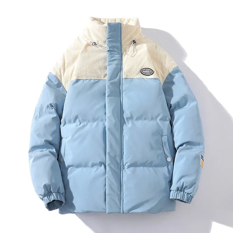 2023 Теплая Мужская однотонная зимняя куртка, Парка, пуховики со стоячим воротником, женское плотное Черное Корейское модное пальто с пузырями, большие размеры