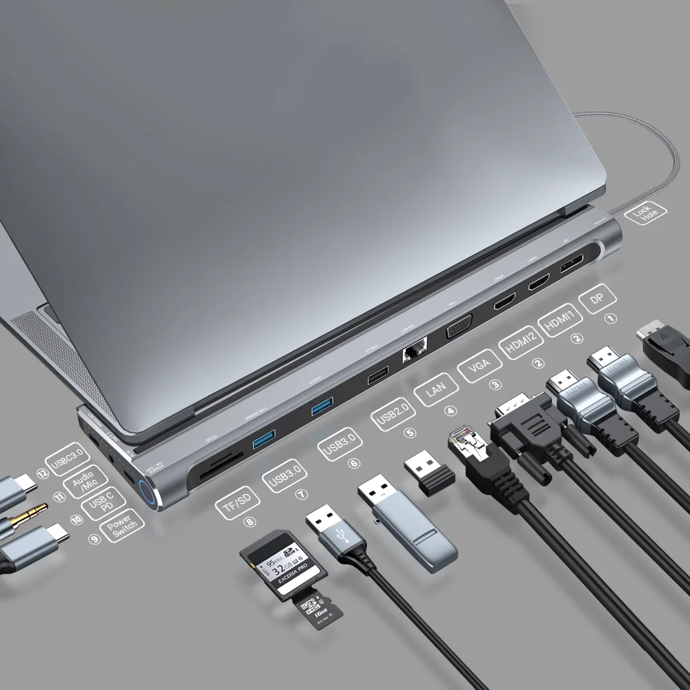 Док-станция USB C для Thunderbolt 4/3 Lenovo Dell XPS HP Док-станция для ноутбука Type C Концентратор 2x HDMI DP VGA USB 3,0 RJ45 PD 100 Вт