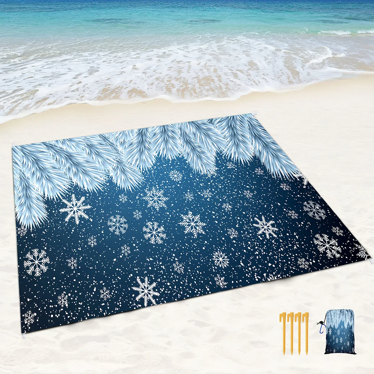 Пескостойкие водонепроницаемые пляжные одеяла, зимние снежинки, легкие портативные одеяла для пикника для путешествий, кемпинга, пляжной вечеринки, пеших прогулок