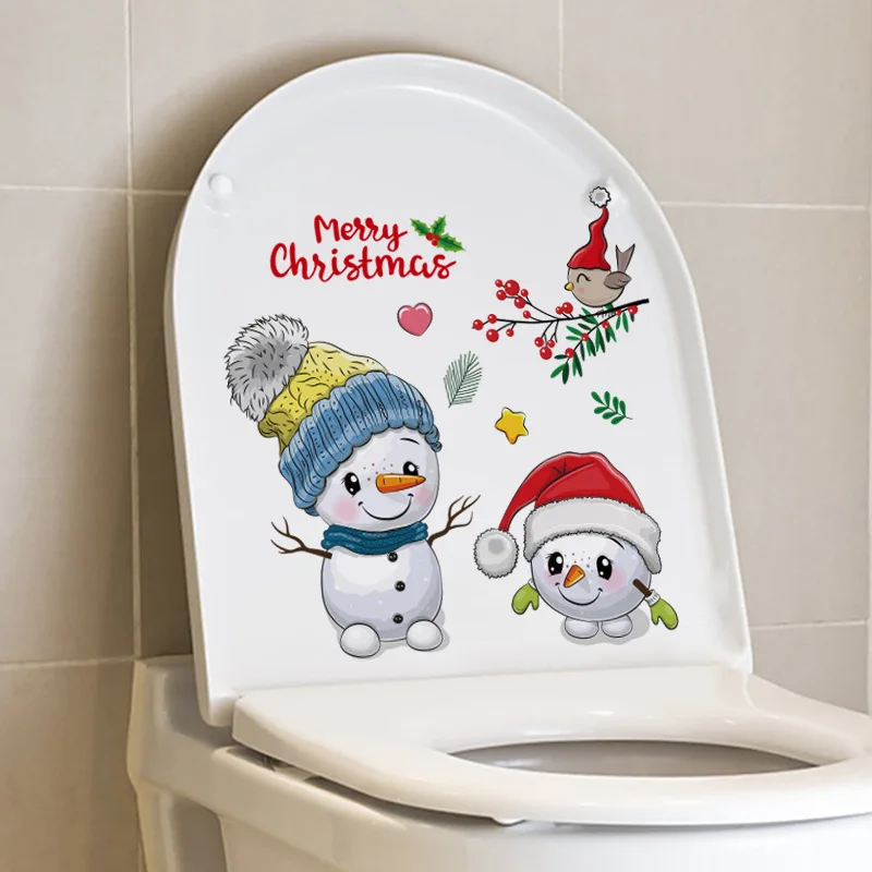 Мультфильм Санта Клаус, Рождественское украшение, туалет, наклейки для унитаза, украшение дома, Водонепроницаемые самоклеящиеся наклейки на стену