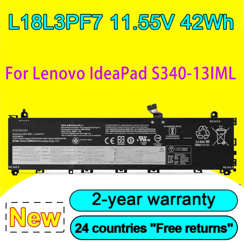 Новый Аккумулятор для ноутбука L18L3PF7 серии Lenovo IdeaPad S340-13IML 11,55 V 42Wh 3680mAh Высокого Качества, Бесплатная Доставка, Гарантия 2 года