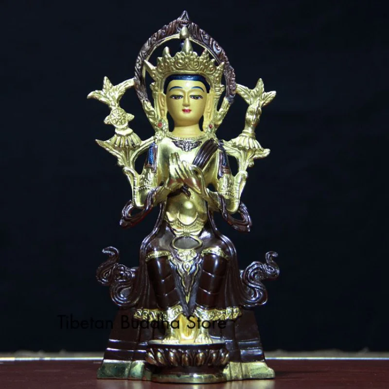 Тибетский Сильный Будда Будущий Будда Майтрейя Будда Медный Позолоченный Орнамент Будды Поклонение 7-Дюймовой Версии Seiko Высотой 23 см