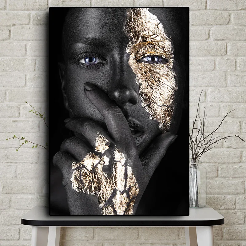 Африканское искусство, черно-золотая женщина, картина маслом на холсте, плакаты и принты Cuadros, Скандинавская настенная картина для гостиной